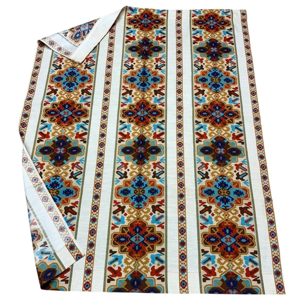 Vintage Southwestern Geometric Curtain Panel Earth Tone Boho 1960s Mod Aesthetic